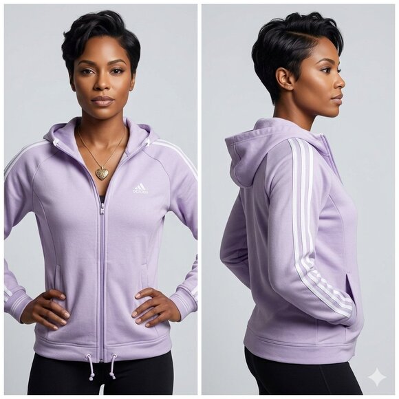 adidas Tops - Adidas Lavander Full-Zip Climalite Hooded Track Jacket - Size Small
